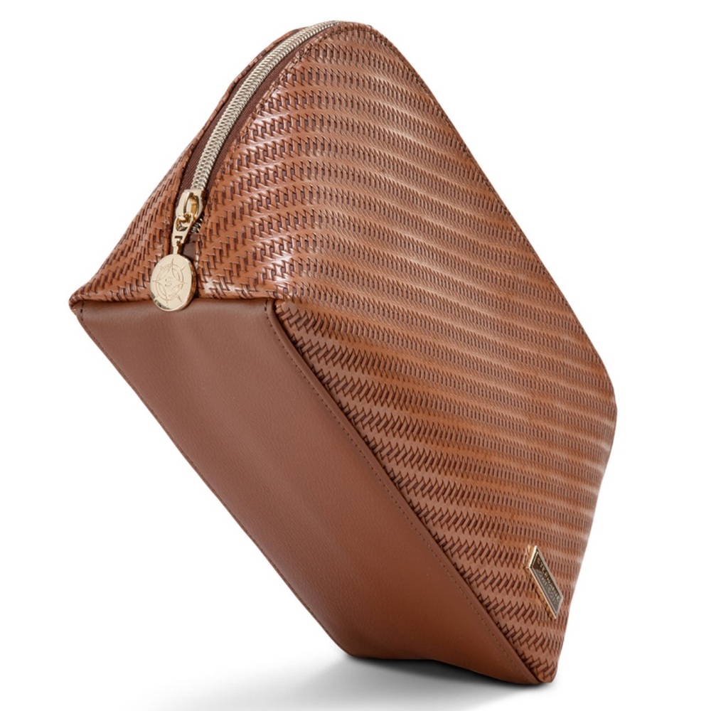 Stephanie Johnson Rosewood Cognac Lola woven make-up bag/recycled material-NWT - Picture 4 of 16